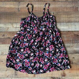 Torrid Floral Print Sundress Size 3 Black & Pink Flowers Adjustable Straps